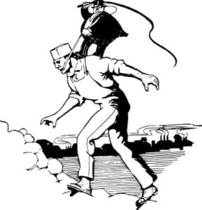 Worker with man whipping him