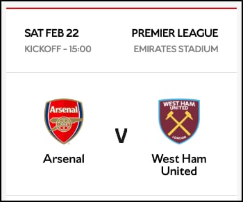 Arsenal vs. West Ham United game time & date