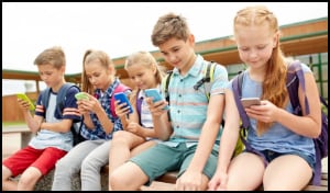 Children using smartphones.