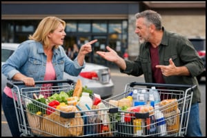 Two people arguing while pushing trollies (AI image)
