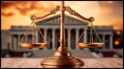 Courthouse with scales from outside
