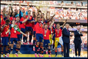 Spanish team celebrates World Cup win
