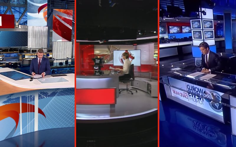 Television News sets from RU, UK, US